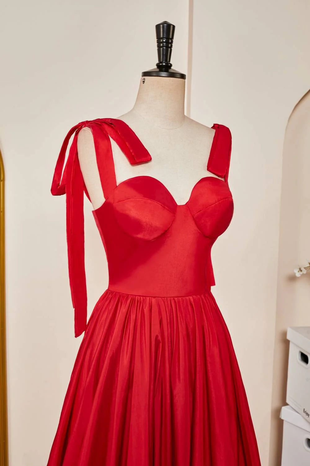 Red Sweetheart Ball Gown with Bow Shoulder Straps