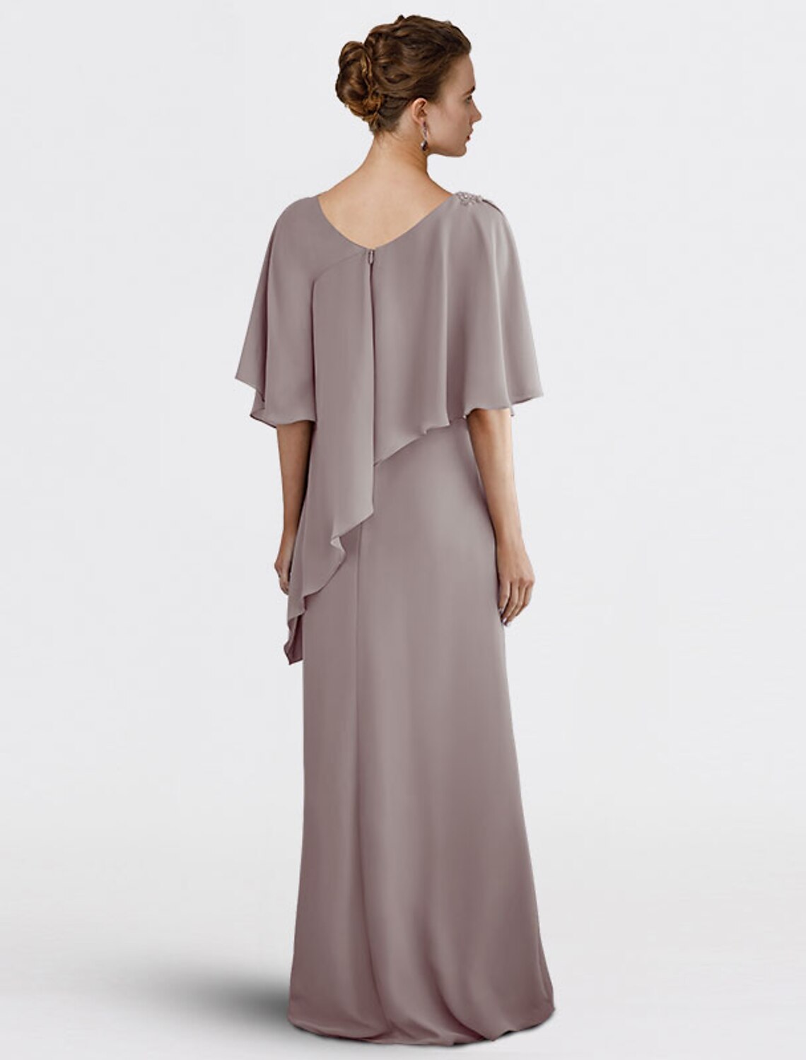 Etuikleid/Säulenkleid für die Brautmutter, Hochzeitsgast, Übergröße, elegant, V-Ausschnitt, bodenlang, Chiffon, halbe Ärmel, mit Perlenbesatz