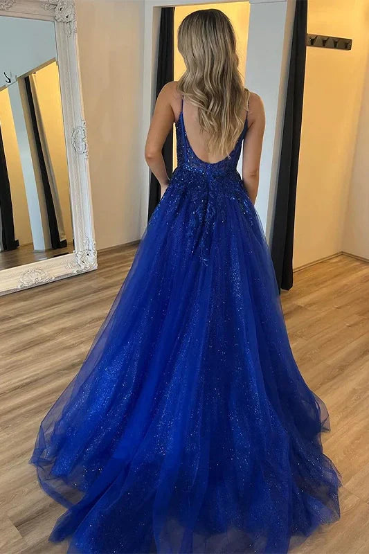 Royal Blue Ball-Gown Sweetheart Spaghetti-Strap Prom Dress