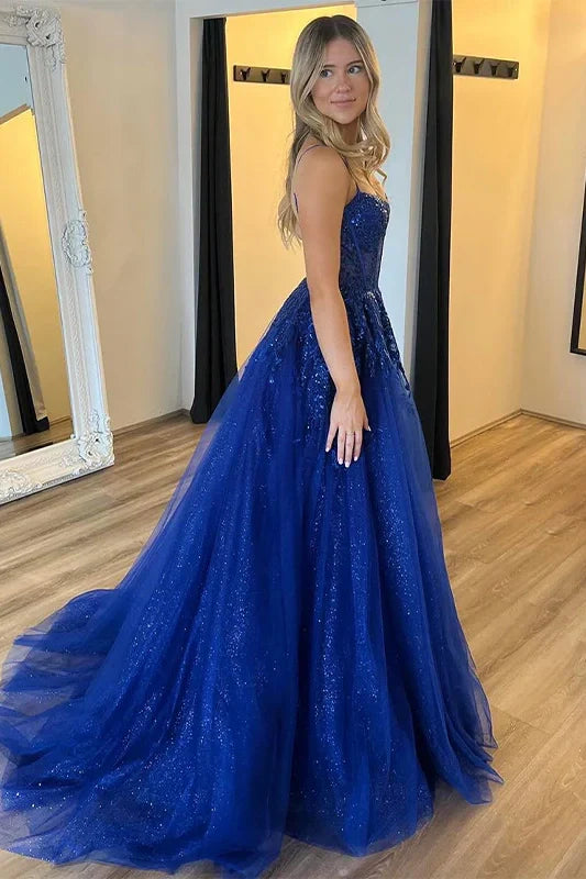 Royal Blue Ball-Gown Sweetheart Spaghetti-Strap Prom Dress