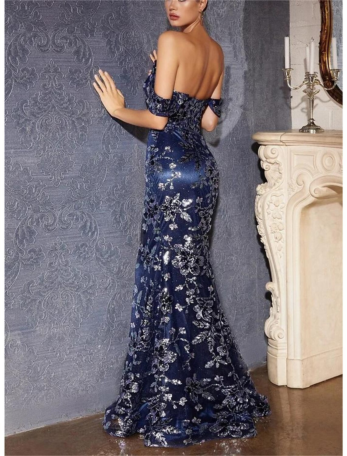 Meerjungfrau/Trompete Ballkleider Partykleid Karneval Ball Hofschleppe Ärmellos Schulterfrei Tüll mit Glitzer Pailletten Schlitz