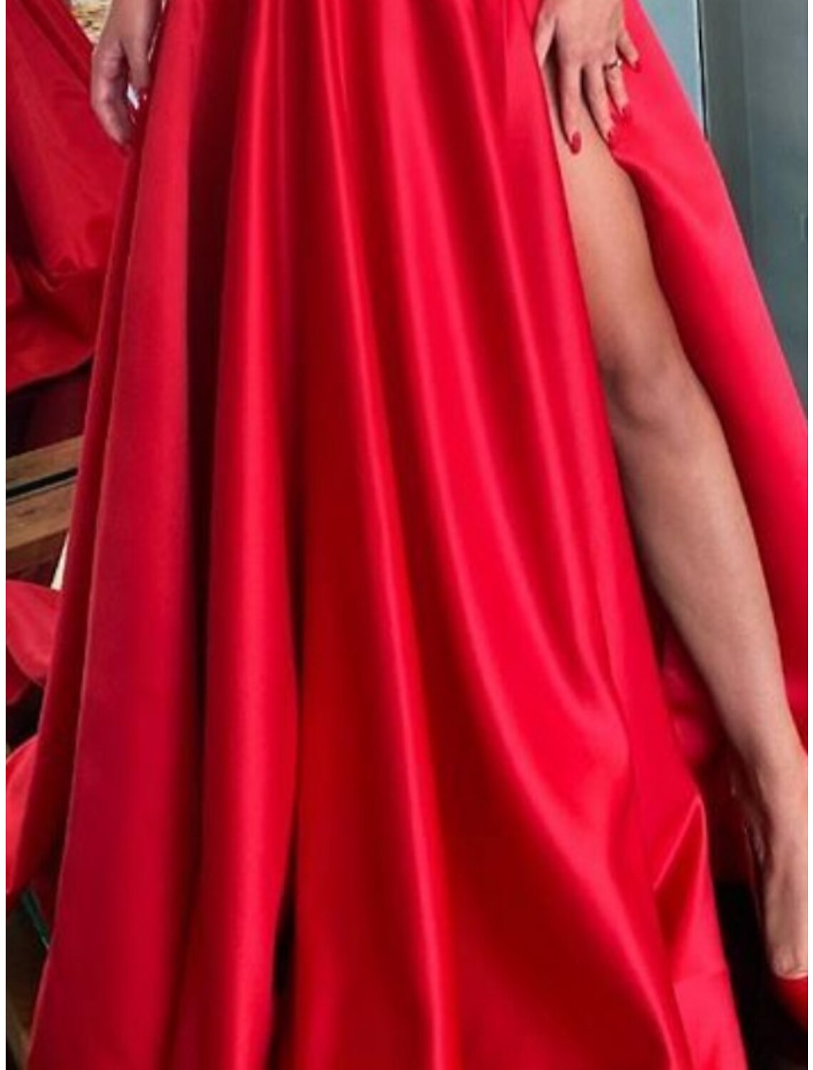 Etuikleid Abendkleid Partykleid Rot Grün Kleid Black Tie Gala Sweep / Brush Train Halbarm Off Shoulder Satin mit gerüschtem Schlitz