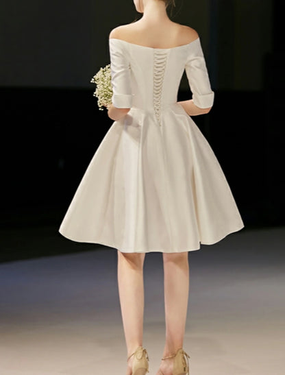 A-Line Cocktail Dresses Party Dress Holiday Cocktail Party Knee Length Half Sleeve Off Shoulder Fall Wedding Guest Satin with