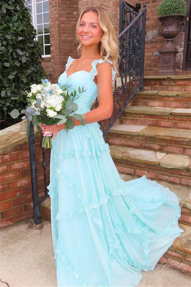 Soft Sky‑Blue A‑Line Sweetheart Spaghetti‑Strap Open‑Back Floor‑Length Prom Dress