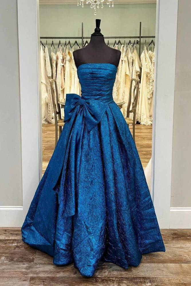 Sparkling Royal‑Blue Ball‑Gown Strapless Sleeveless Closed‑Back Floor‑Length Prom Dress