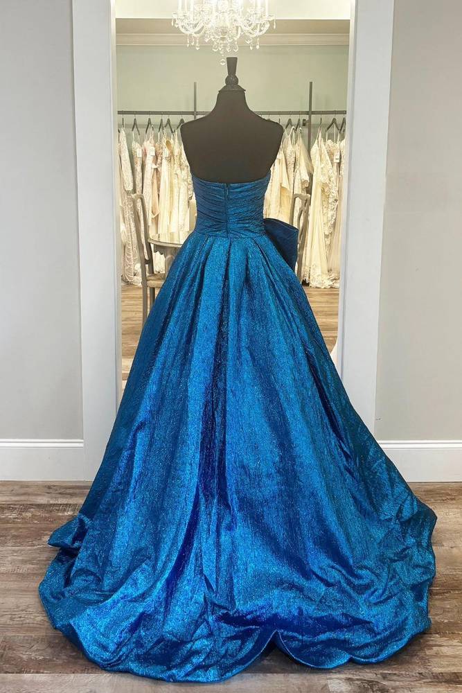 Sparkling Royal‑Blue Ball‑Gown Strapless Sleeveless Closed‑Back Floor‑Length Prom Dress