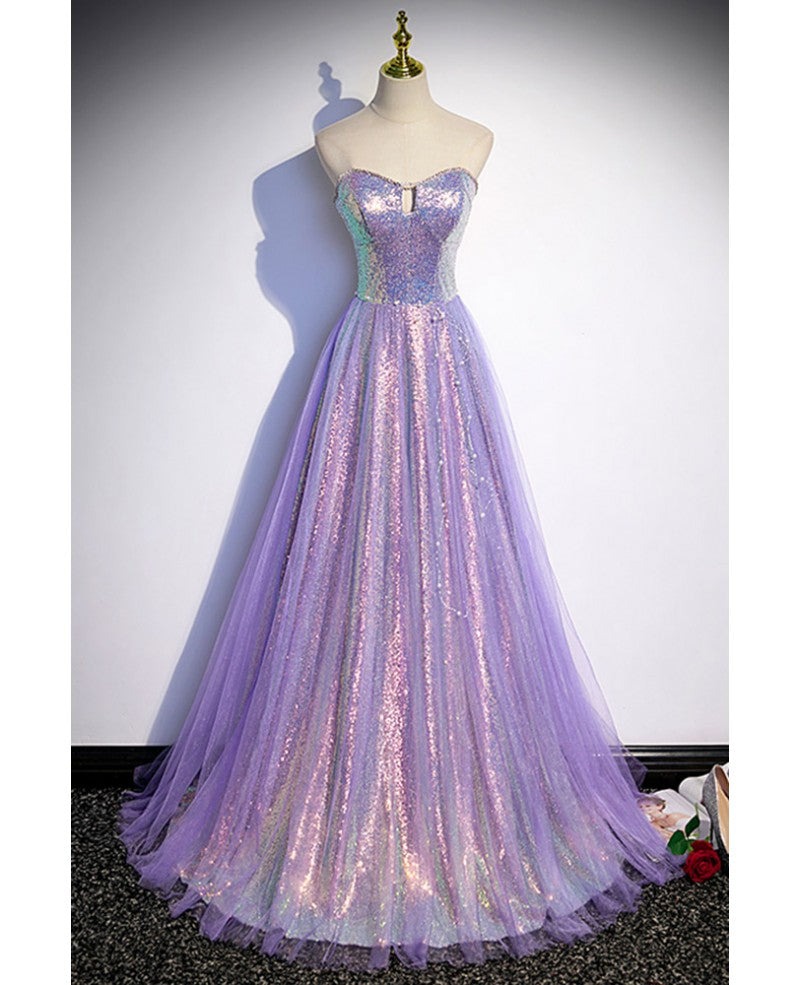 Süßes, lavendelfarbenes, eng anliegendes Prinzessinnenkorsett mit ärmellosem, mit Perlen besetztem Pailletten-Abendkleid, rückenfreies und bodenlanges Ballkleid in Lavendelfarbe