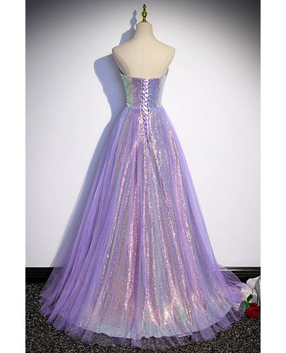 Sweet sequins lavender princess tight fitting corset with sleeveless beaded pearl sequin evening dress lavender color backless and floor length prom dress