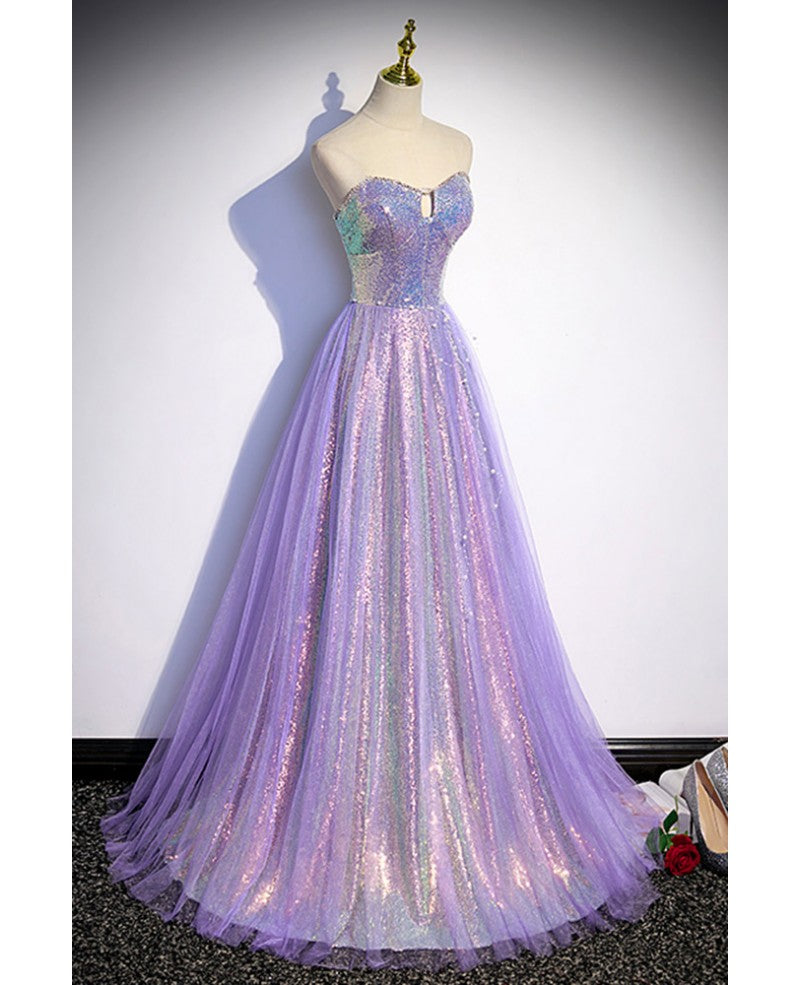 Süßes, lavendelfarbenes, eng anliegendes Prinzessinnenkorsett mit ärmellosem, mit Perlen besetztem Pailletten-Abendkleid, rückenfreies und bodenlanges Ballkleid in Lavendelfarbe