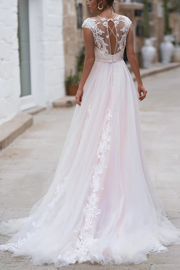 Robe de mariée décontractée à manches illusion, style campagnard, robe de mariée