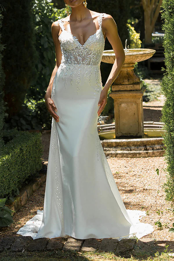 Robe de mariée sexy à paillettes et décolleté en V, dos nu