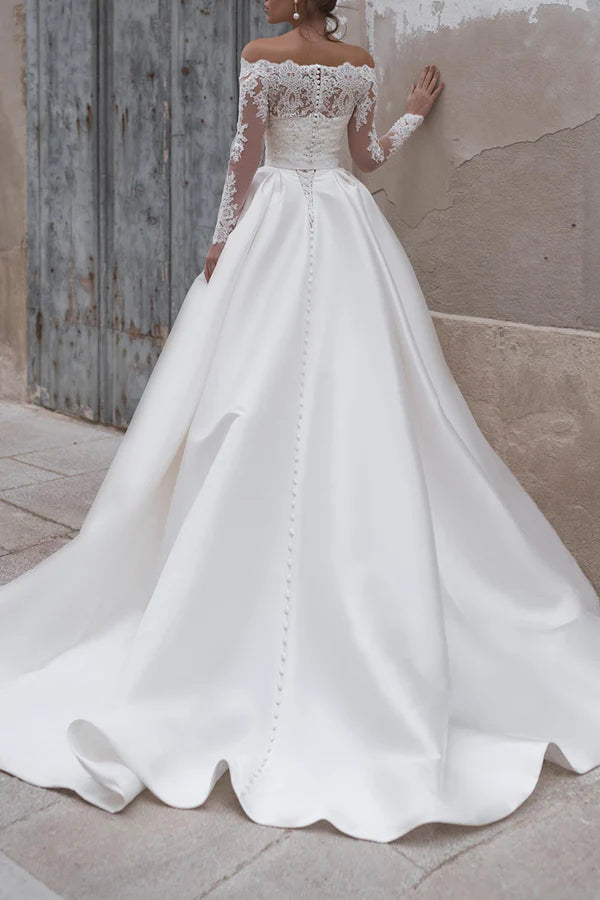 Robe de mariée en satin, robe de bal, châle amovible, robe de mariée de style rural