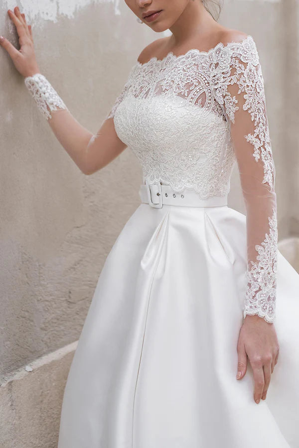 Robe de mariée en satin, robe de bal, châle amovible, robe de mariée de style rural