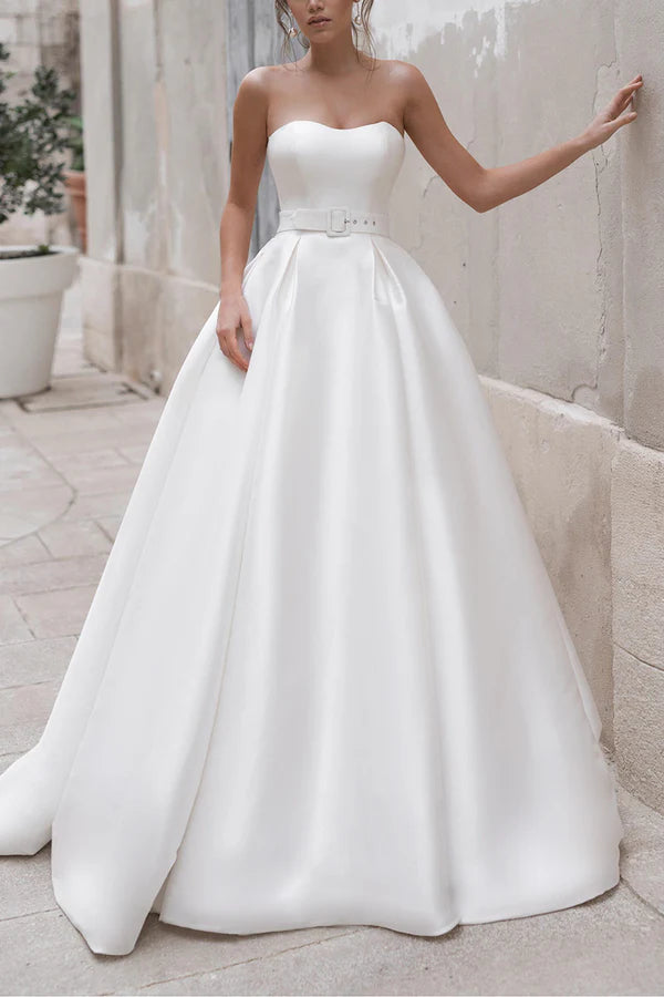 Robe de mariée en satin, robe de bal, châle amovible, robe de mariée de style rural