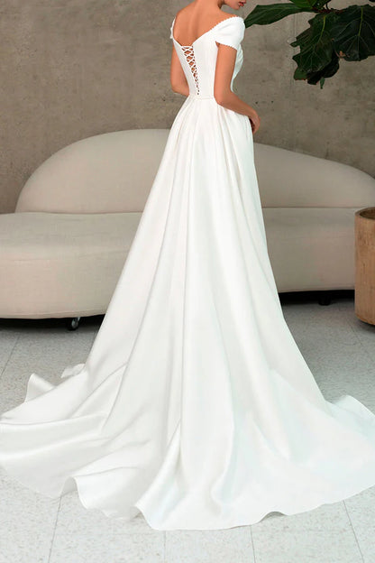 A-shaped Sweetheart Small Hat Sleeve Split Beach Wedding Dress