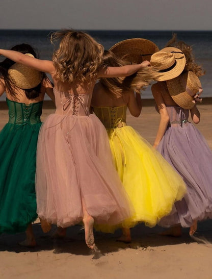 A-Line Cocktail Black Dress Party Dress Cocktail Party Prom Tea Length Sleeveless Sweetheart Fall Wedding Guest Tulle with Pleats