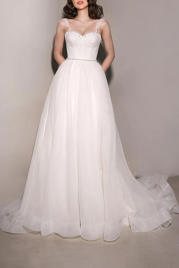 A Line Sweetheart Bead Chiffon Simple Wedding Dress