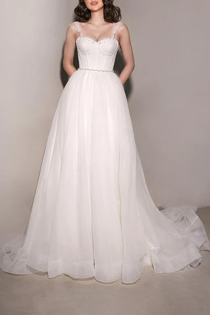 A Line Sweetheart Bead Chiffon Simple Wedding Dress