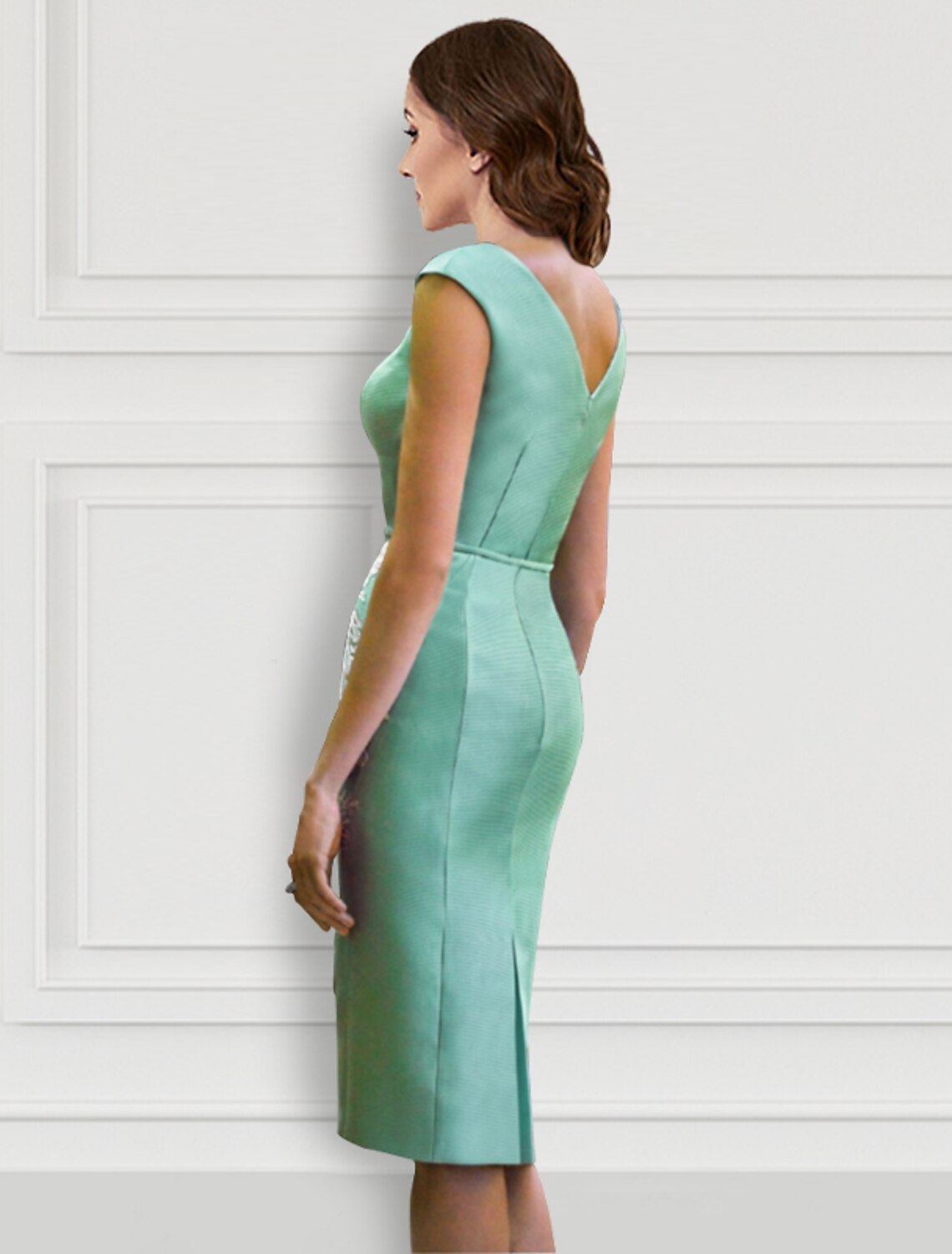 Robe de cocktail deux pièces à fleurs, robe formelle pour invité de mariage, longueur genou, manches longues, col en V, ceinture en satin avec applications