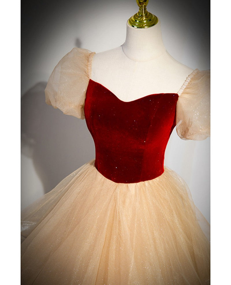 Edles und elegantes weinrotes glitzerndes Pailletten-Ballkleid mit quadratischem Ausschnitt und kurzen Ärmeln, weinrotes rückenfreies Trägerkleid mit gerüschten Kanten und bodenlanges Abendkleid