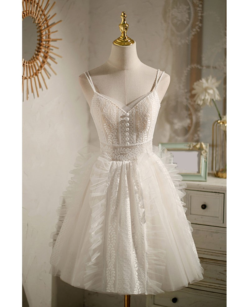 Robe de soirée d'anniversaire ouverte sans manches en dentelle ivoire unique et sexy, robe de cocktail ivoire trapèze/princesse avec nœud et dos ouvert en dentelle et fleurs