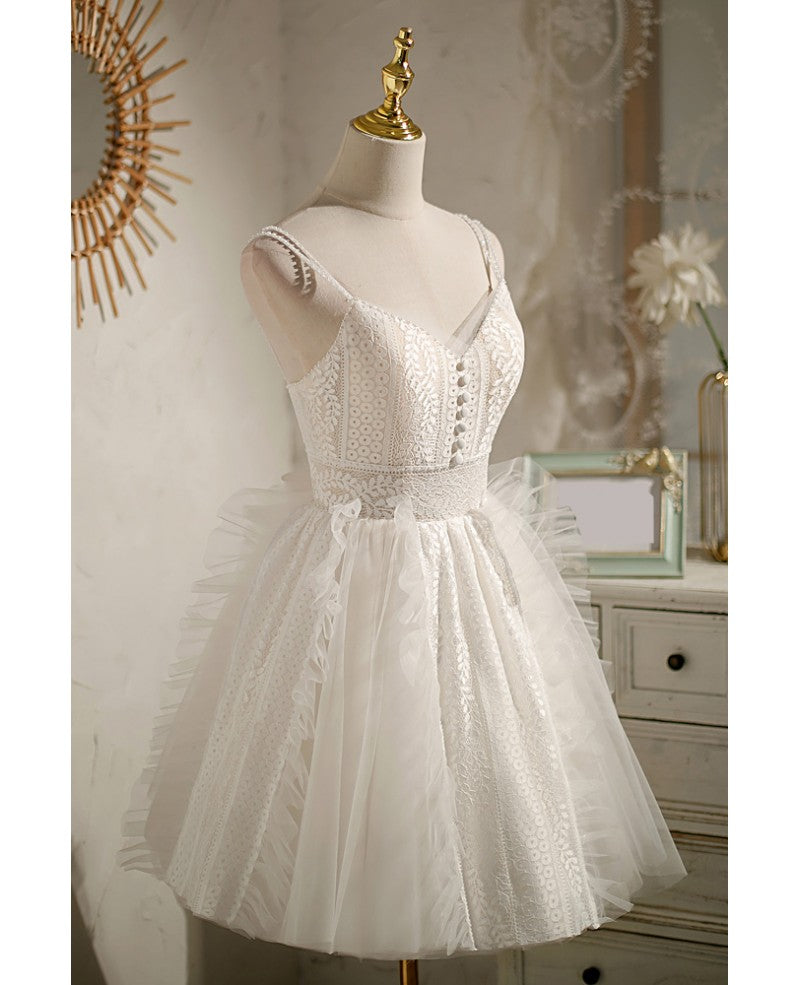 Robe de soirée d'anniversaire ouverte sans manches en dentelle ivoire unique et sexy, robe de cocktail ivoire trapèze/princesse avec nœud et dos ouvert en dentelle et fleurs