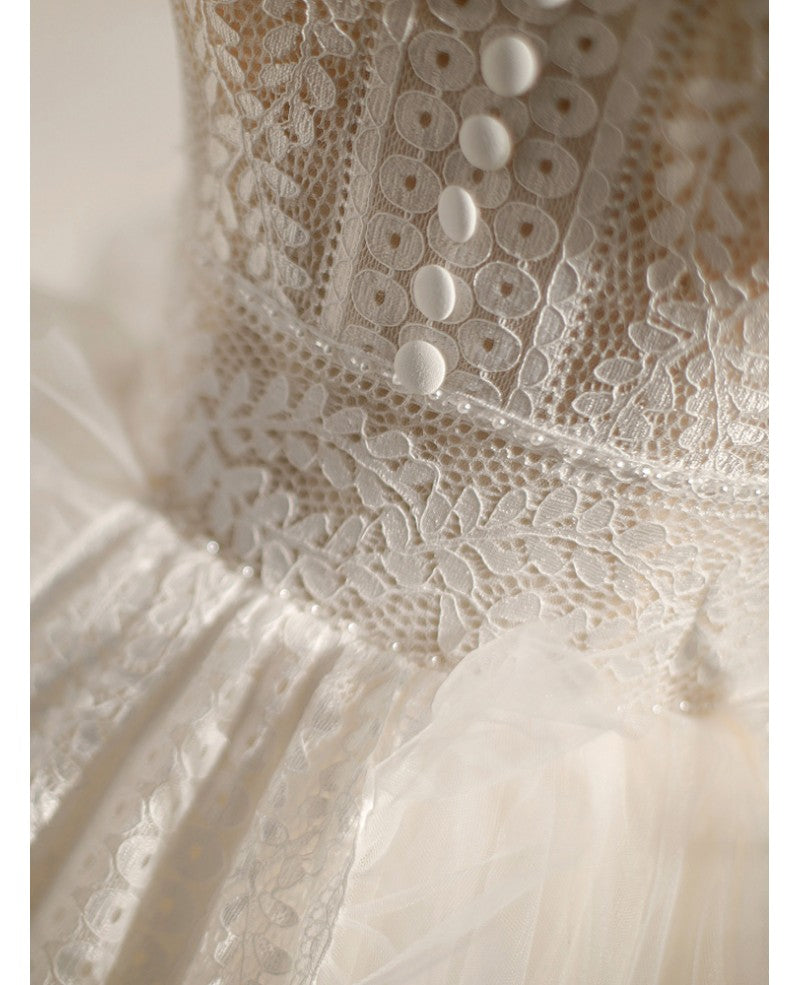 Robe de soirée d'anniversaire ouverte sans manches en dentelle ivoire unique et sexy, robe de cocktail ivoire trapèze/princesse avec nœud et dos ouvert en dentelle et fleurs