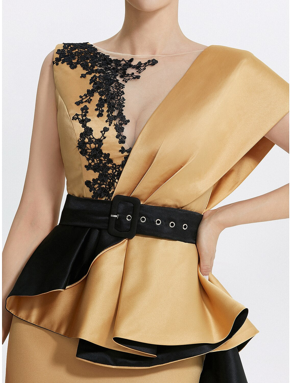 Etuikleid/Säulen-Abendkleid, elegantes Kleid, formell, bodenlang, ärmellos, Rundhalsausschnitt, Satin mit Stickerei-Applikationen