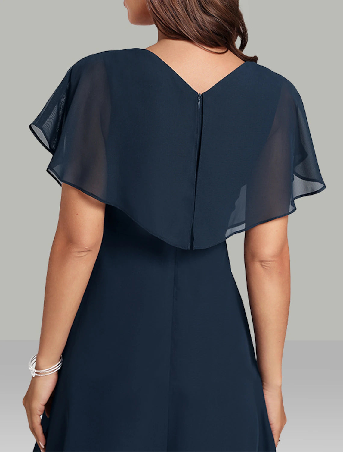 Robe de mariée trapèze élégante, robe semi-formelle, longueur thé, manches courtes, col en V, ceinture en mousseline avec perles
