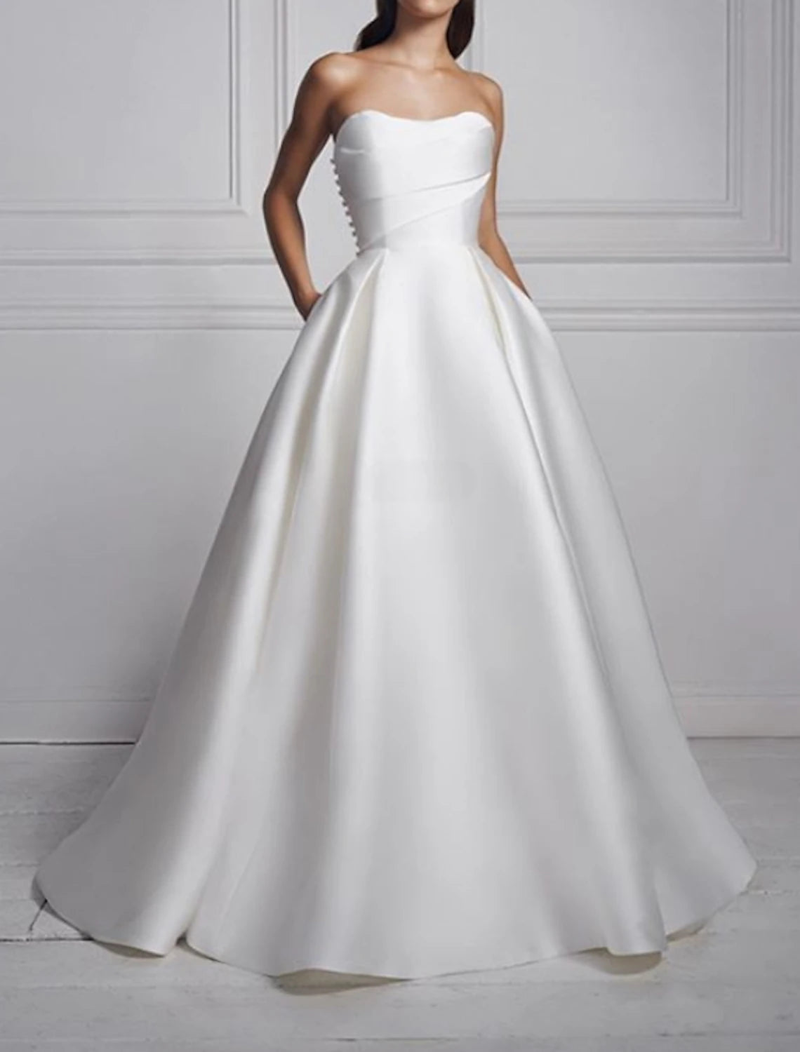 Hall Casual Brautkleider A-Linie Herzausschnitt Trägerlos Sweep/Pinsel Zug Satin Brautkleider Mit