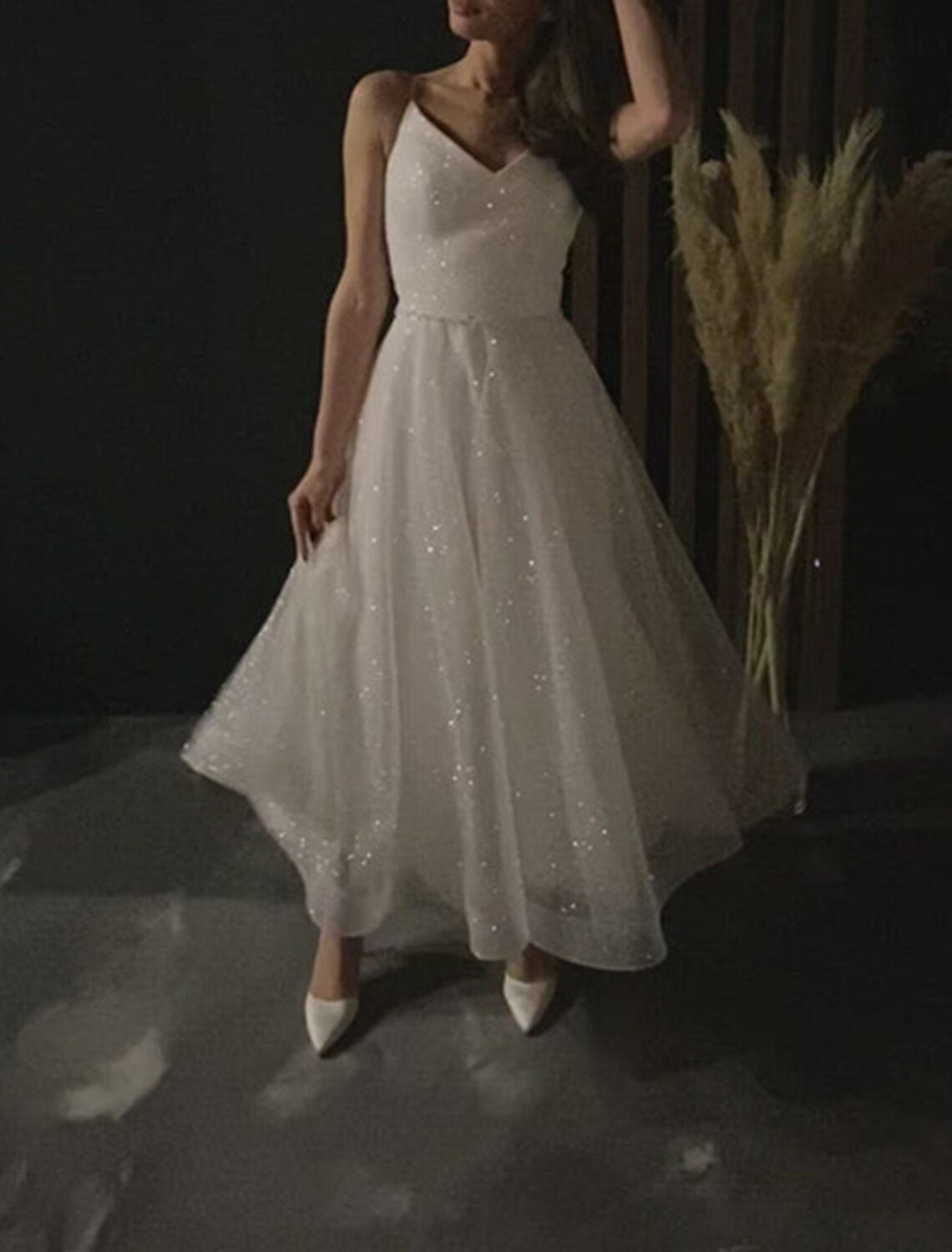 Ball Gown Prom Dresses Glittering Dress Wedding Party Birthday Ankle Length Sleeveless Spaghetti Strap Fall Wedding Reception Tulle with Sequin