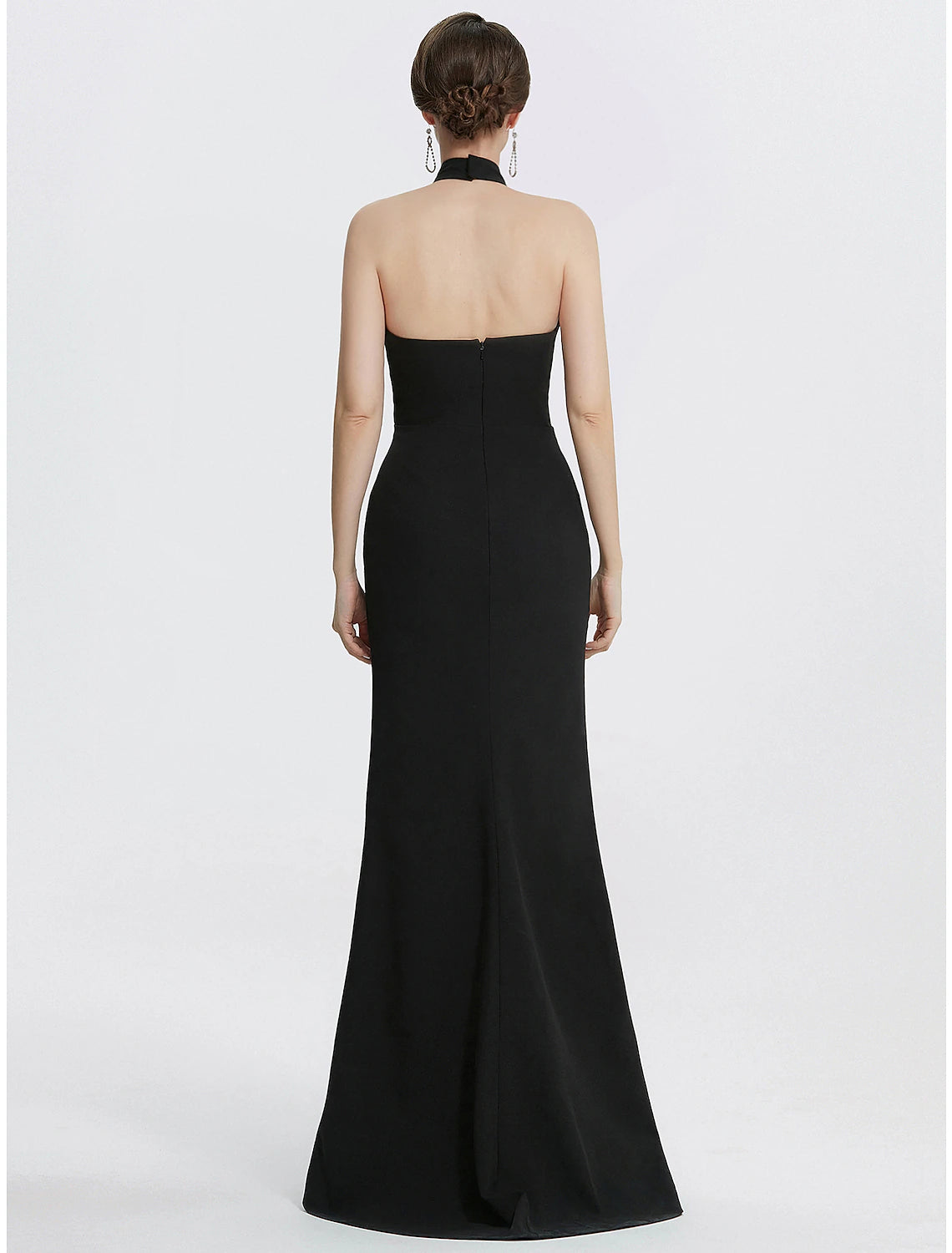 Etuikleid/Säulenkleid Abendkleid Schwarzes Kleid Hochzeitsgast Ballkleid Bodenlang Ärmellos Neckholder Stretchstoff mit Rüschen
