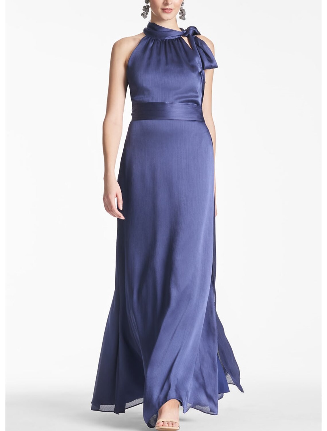 Etuikleid/Spalte Abendkleid Satin Elegantes Kleid Formale Verlobung Bodenlang Ärmellos Neckholder Charmeuse mit Schlitz Riemchen