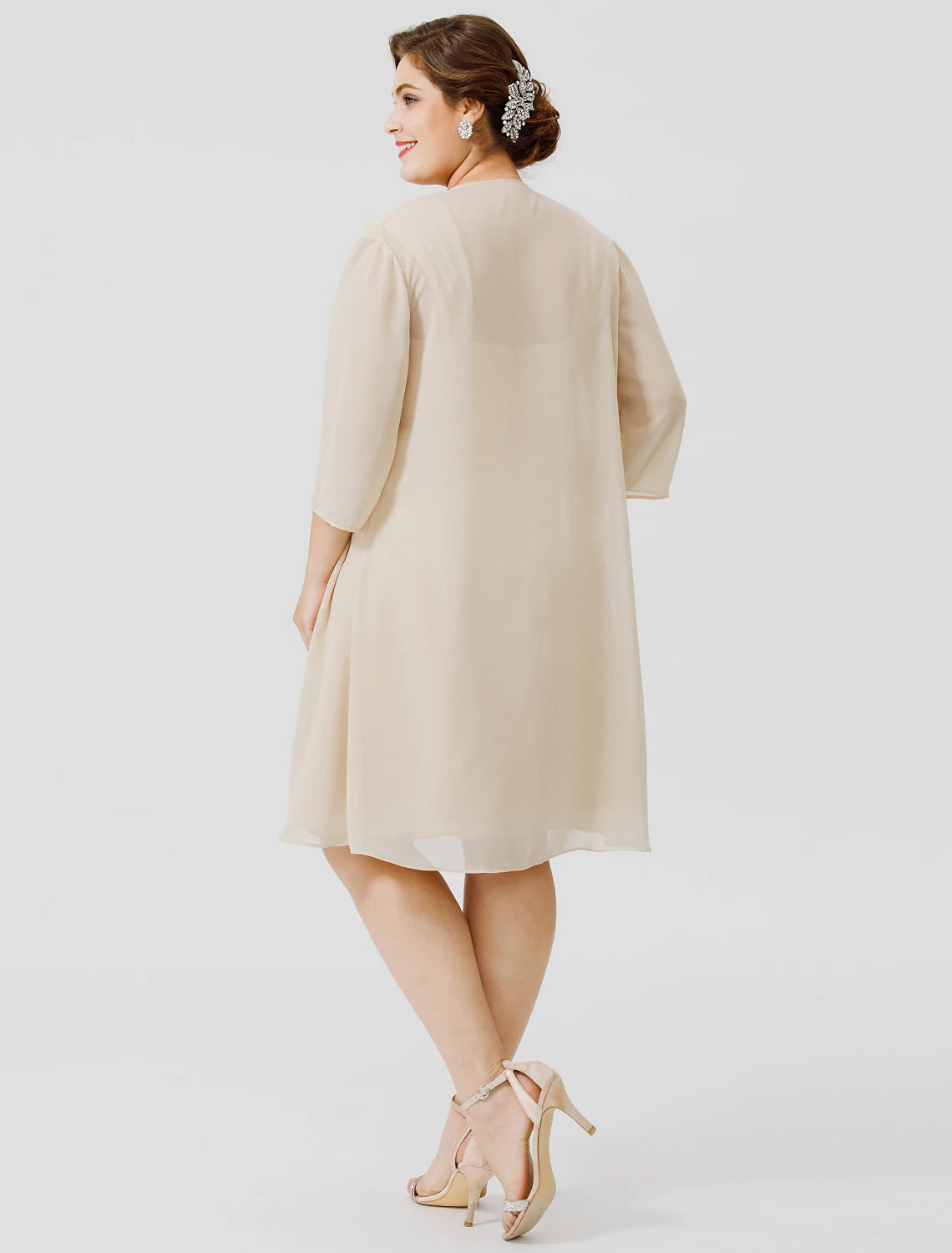 Etuikleid/Säulenkleid für die Brautmutter, Übergröße, elegante Träger, knielang, Chiffon, transparente Spitze, ärmellos, ja, mit überkreuzten Trägern