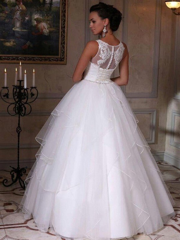 Robe de mariée trapèze/princesse en organza, sans manches, longueur au sol