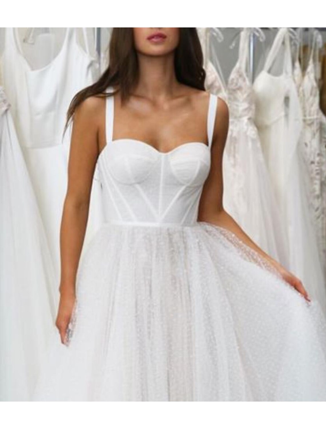 Hall Little White Dresses Brautkleider A-Linie Herzausschnitt Camisole Ärmellos Tee Länge Chiffon Brautkleider Mit Falten