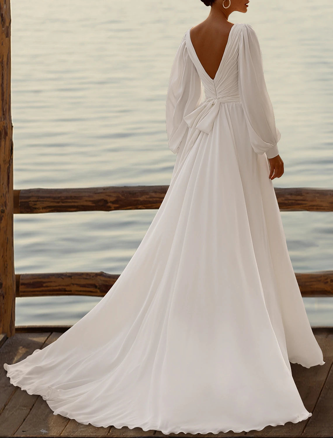 Einfache Brautkleider Brautkleider A-Linie Camisole Ärmellos Tee Länge Chiffon Brautkleider Mit Falten Einfarbig