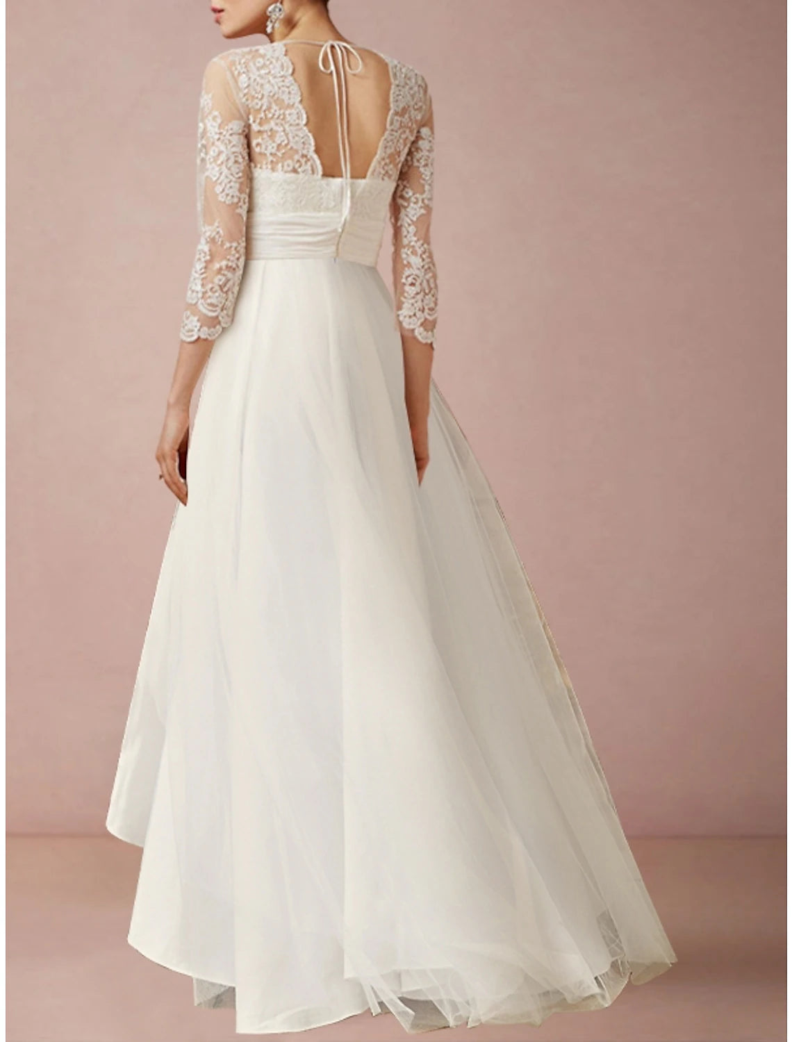 Reife Brautkleider Mantel / Spalte V-Ausschnitt 3/4 Länge Ärmel Asymmetrische Chiffon Brautkleider mit Falten gerüscht