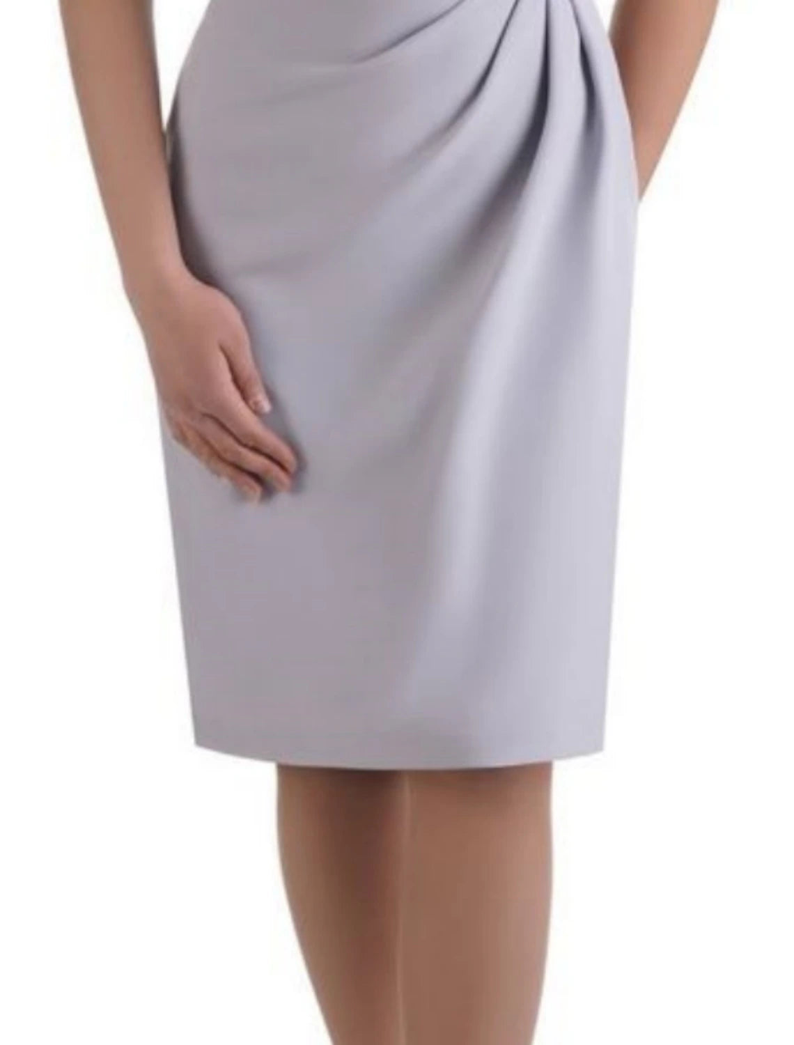 Etuikleid/Säulenkleid für die Brautmutter, Hochzeitsgast, elegant, V-Ausschnitt, knielang, Stretch-Stoff, kurze Ärmel mit Rüschen