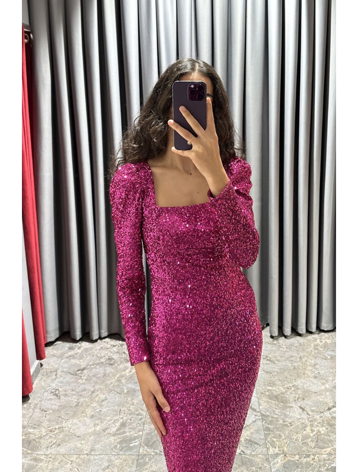 Robe de soirée fourreau/colonne élégante robe noire formelle automne longueur thé manches longues col carré paillettes avec fente scintillante