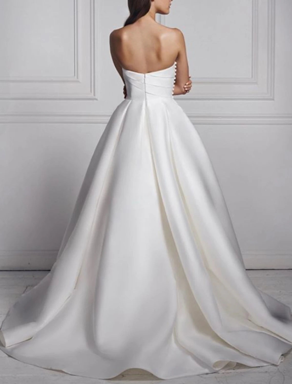 Hall Casual Brautkleider A-Linie Herzausschnitt Trägerlos Sweep/Pinsel Zug Satin Brautkleider Mit