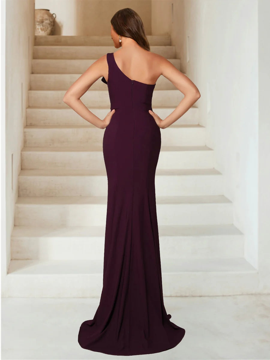 Trumpet/Tail Shoulder Sweep Train Wrinkle Side Openings Gowns Evening Dresses
