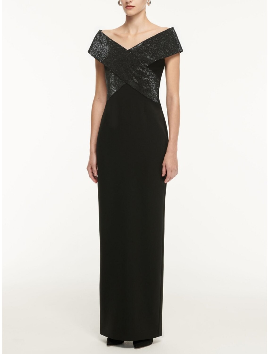 Etuikleid/Säulenkleid Abendkleid Elegantes Kleid Formales Knöchellanges Schwarzes Kleid Kurzarm Schulterfrei Kunstseide mit Schlitz
