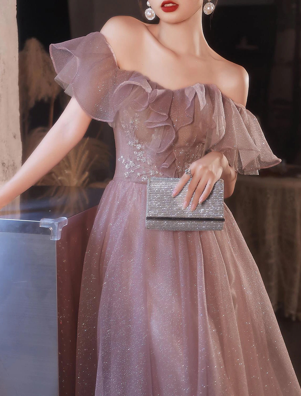 A-Line Beautiful Back Elegant Prom Formal Evening Birthday Dress Off Shoulder Short Sleeve Floor Length Lace with Appliques