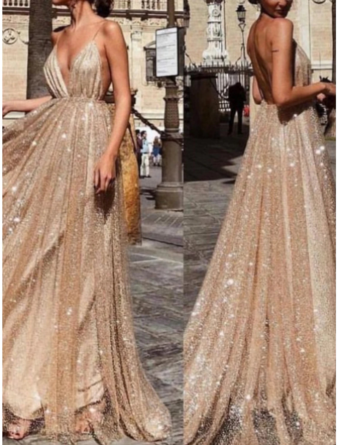 Robe de bal trapèze élégante, robe formelle, traîne courte, rouge et verte, sans manches, bretelles spaghetti, paillettes et plis scintillants