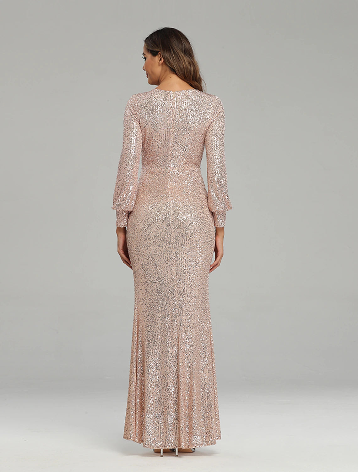 Meerjungfrau/Trompete Abendkleid Glitzerkleid Partykleidung Hochzeitsgast Bodenlang Langarm V-Ausschnitt Pailletten mit Pailletten